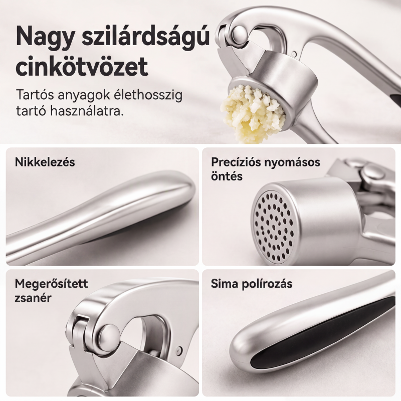 🧄 Prémium Fokhagymanyomó – Ergonomikus, Puha Fogantyúval a Könnyed Préselésért