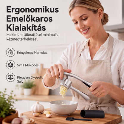 🧄 Prémium Fokhagymanyomó – Ergonomikus, Puha Fogantyúval a Könnyed Préselésért
