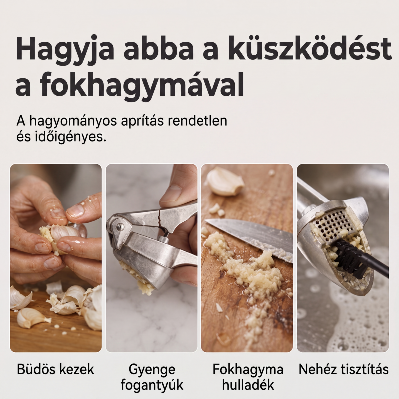 🧄 Prémium Fokhagymanyomó – Ergonomikus, Puha Fogantyúval a Könnyed Préselésért