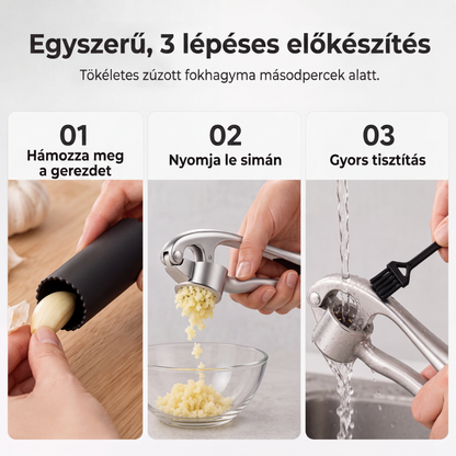 🧄 Prémium Fokhagymanyomó – Ergonomikus, Puha Fogantyúval a Könnyed Préselésért