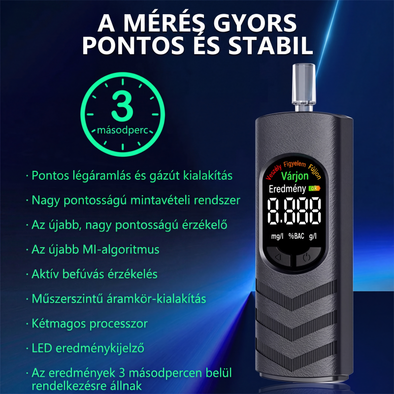 🍺 Újratölthető alkoholszonda LCD-kijelzővel és hangbemondással – Pontos mérés – Utánvét ✨