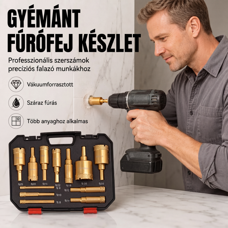 🧱✨ 12 Darabos Száraz Gyémánt Csempefúró: Vízmentes Fúrás és Tökéletes Eredmény! 🛠️