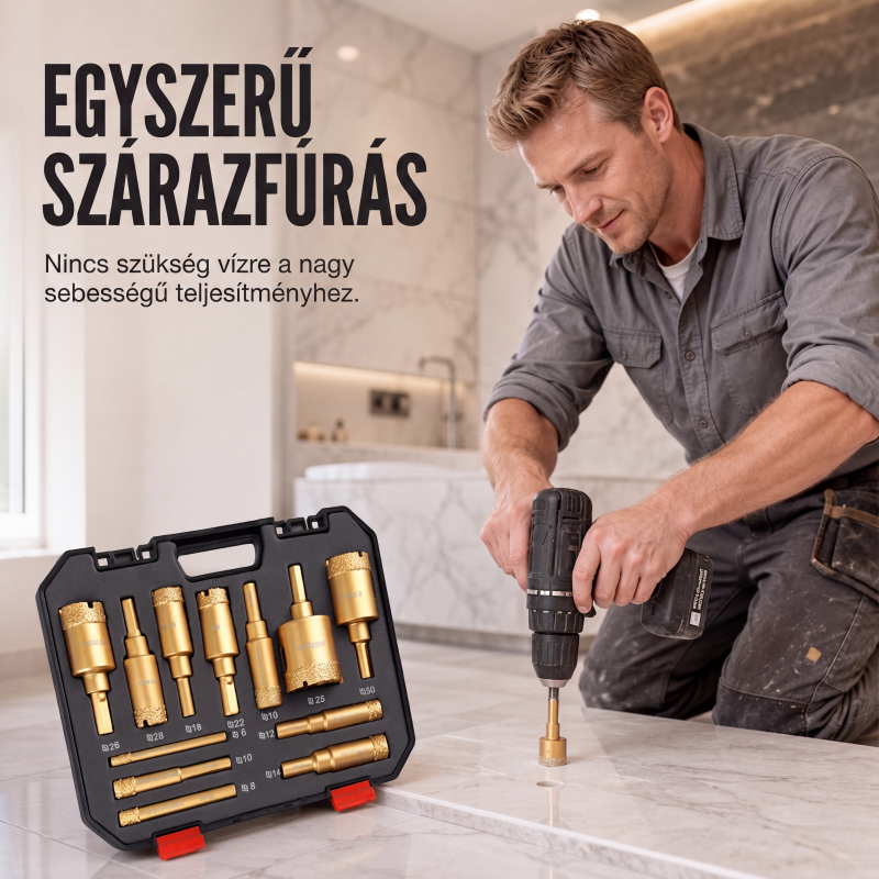 🧱✨ 12 Darabos Száraz Gyémánt Csempefúró: Vízmentes Fúrás és Tökéletes Eredmény! 🛠️