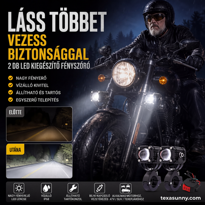 🏍️ Univerzális motorkerékpár LED reflektorok – kettős fényű és minden időjárásban vízálló 💡