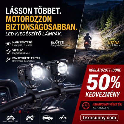 🏍️ Univerzális motorkerékpár LED reflektorok – kettős fényű és minden időjárásban vízálló 💡