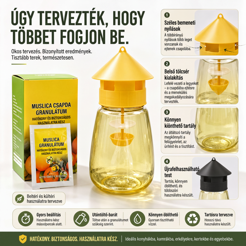 🐝🏡 Beltéri és kültéri függeszthető légycsapda – négy bejárattal, egyszerű felszerelés, újrafelhasználható, hatékony kártevőirtás