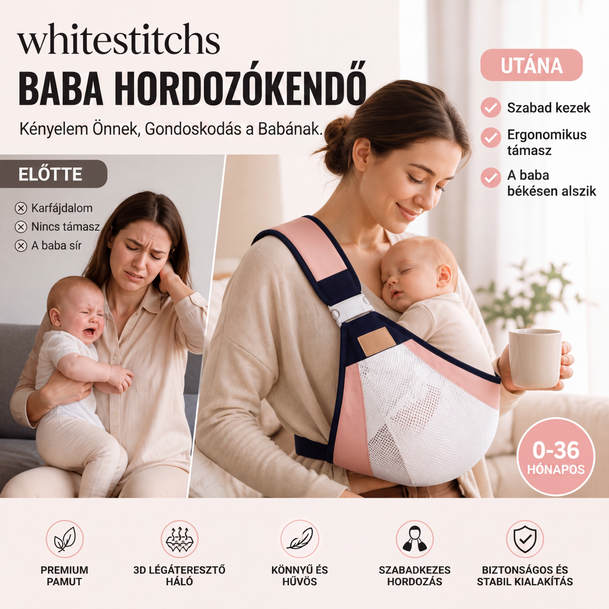 👶 1+1 INGYEN | Légáteresztő 4 az 1-ben csecsemőhordozó – ergonómikus, könnyű és kényelmes