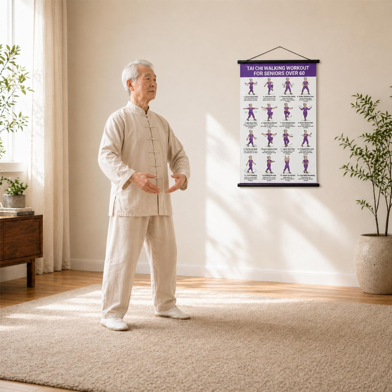 Póster tai chi gyakorlatokkal időseknek – 16 egyszerű gyakorlat lépésről lépésre