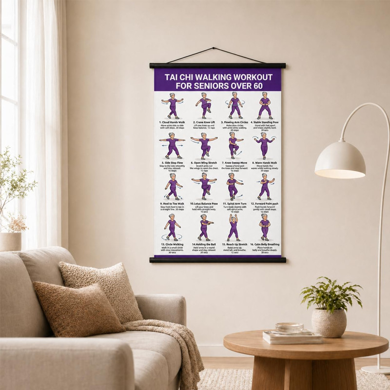 Póster tai chi gyakorlatokkal időseknek – 16 egyszerű gyakorlat lépésről lépésre