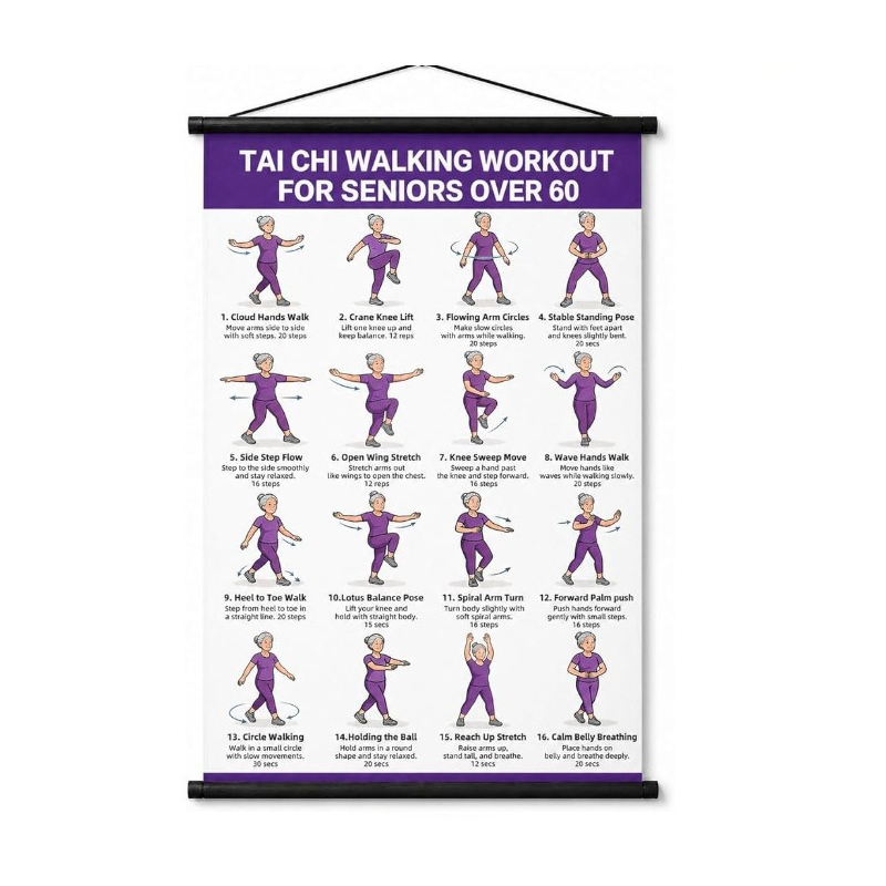 Póster tai chi gyakorlatokkal időseknek – 16 egyszerű gyakorlat lépésről lépésre