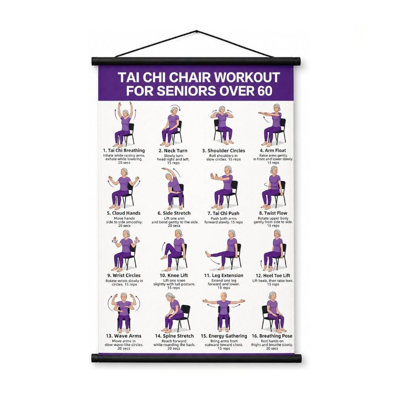 Póster tai chi gyakorlatokkal időseknek – 16 egyszerű gyakorlat lépésről lépésre