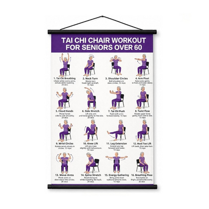 Póster tai chi gyakorlatokkal időseknek – 16 egyszerű gyakorlat lépésről lépésre