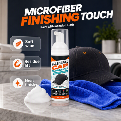 🧼 Öblítés nélküli baseball‑sapka habtisztító – Mélytisztító spray, eltávolítja az izzadság‑ és porfoltokat