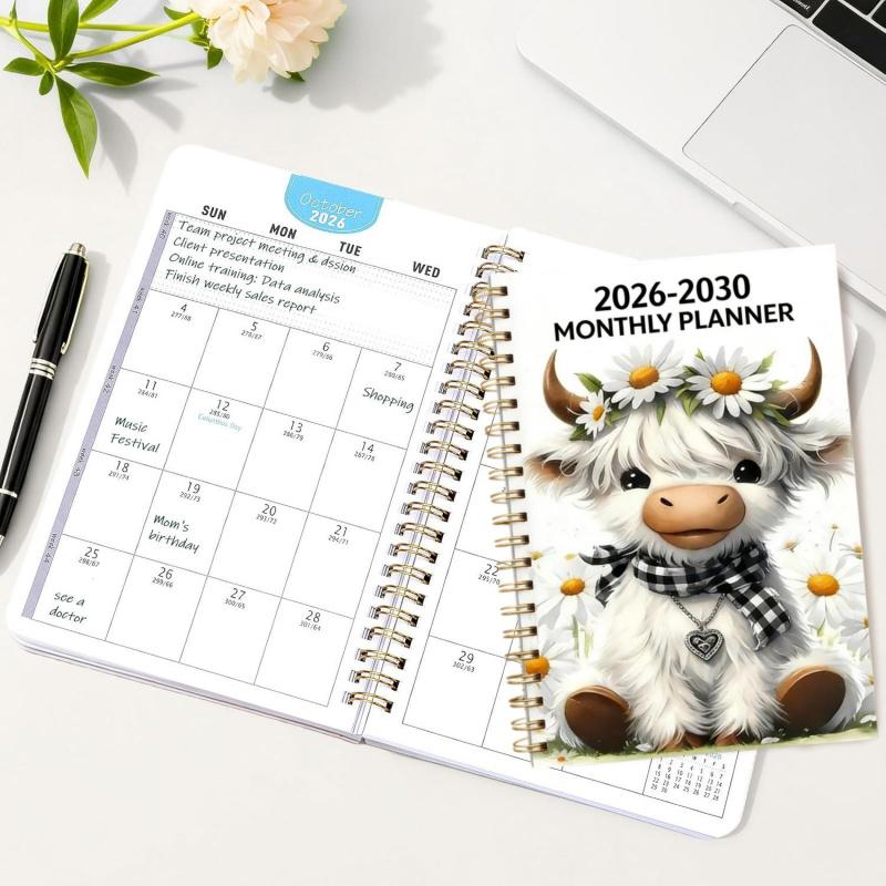 🗓️ 5 éves naptár 2026–2030, Highland-tehénnel – kényelmes tervezés