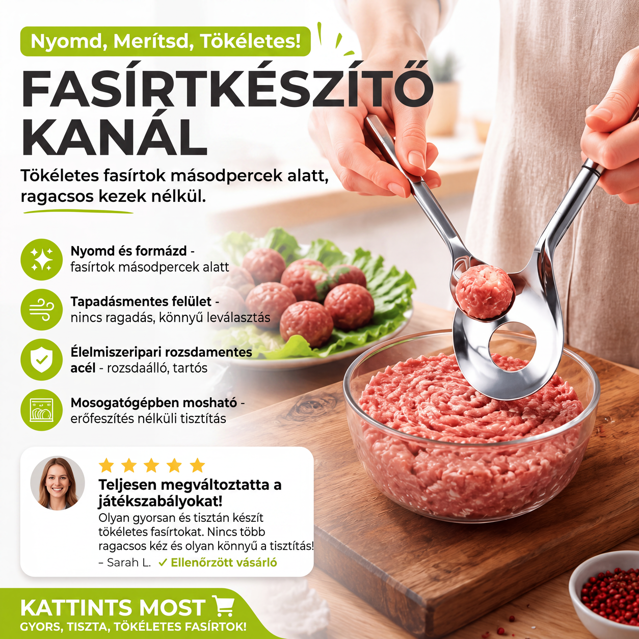🥄✨ Acél Húsgombóc-Kanál: Egyenletes Gombócok és Tartós Kialakítás! ⚡