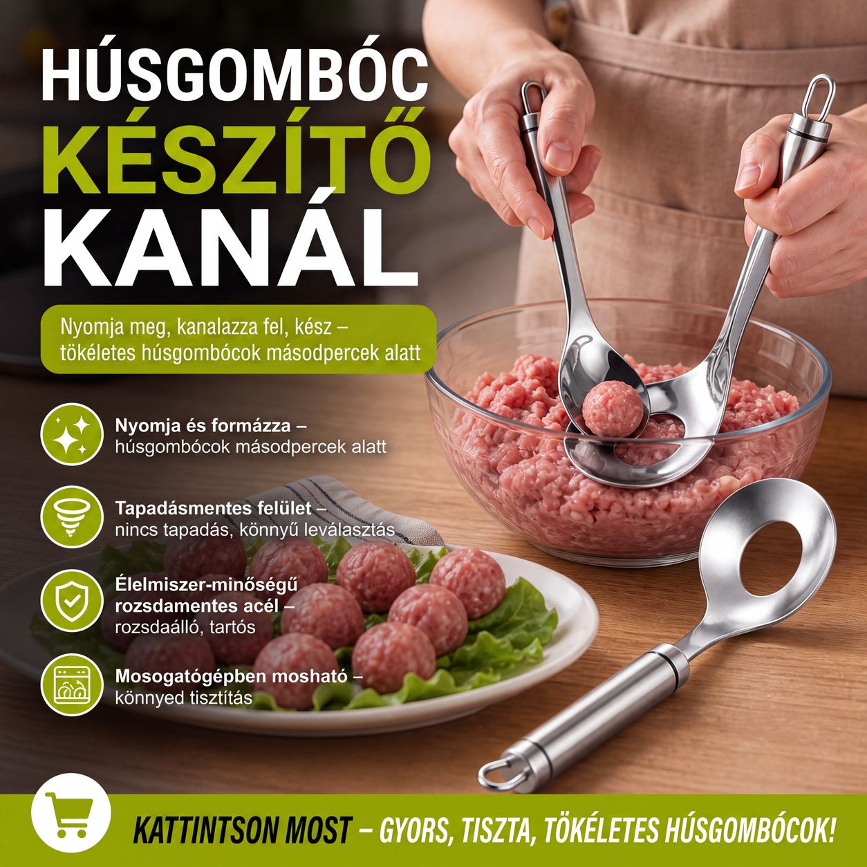 🥄✨ Acél Húsgombóc-Kanál: Egyenletes Gombócok és Tartós Kialakítás! ⚡