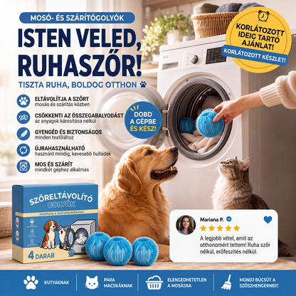 🐕🧺 Állatszőrt eltávolító mosógolyók – összegyűjtik a ruhákról az állatszőrt, a hajat és a szöszöket ✨