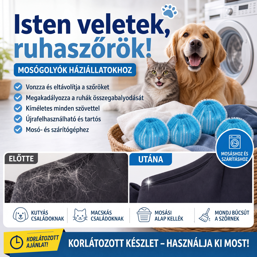 🐕🧺 Állatszőrt eltávolító mosógolyók – összegyűjtik a ruhákról az állatszőrt, a hajat és a szöszöket ✨