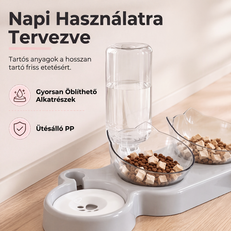 🐾🥣 Emelt és ferde 2 az 1-ben állati etetőtál – kényelmes etetés és ergonómikus kialakítás ✨