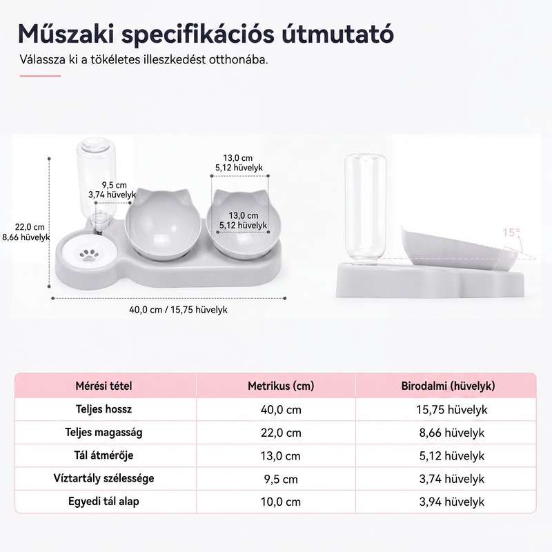 🐾🥣 Emelt és ferde 2 az 1-ben állati etetőtál – kényelmes etetés és ergonómikus kialakítás ✨