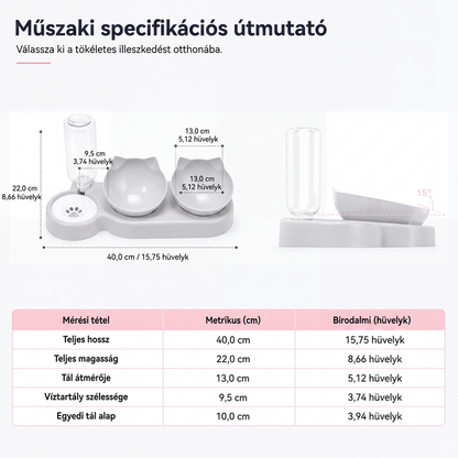 🐾🥣 Emelt és ferde 2 az 1-ben állati etetőtál – kényelmes etetés és ergonómikus kialakítás ✨