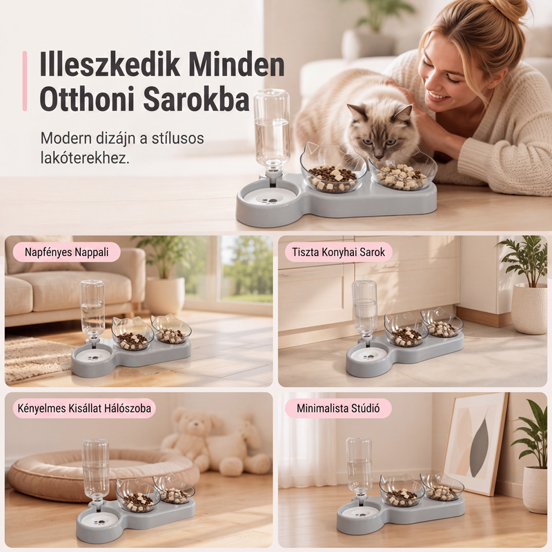 🐾🥣 Emelt és ferde 2 az 1-ben állati etetőtál – kényelmes etetés és ergonómikus kialakítás ✨
