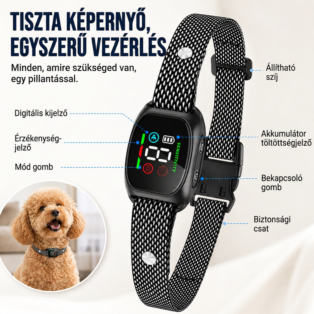 🐶🔇 Intelligens ugatásgátló nyakörv kutyáknak – automatikus ugatásérzékelés és nyugodtabb séták ✨