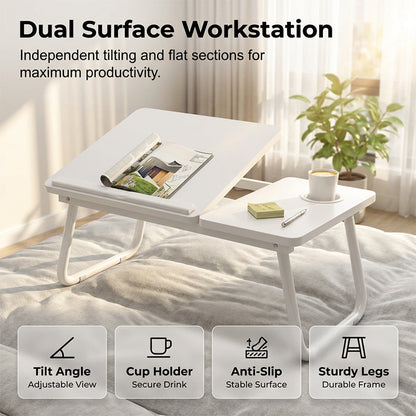 🛋️☕ Összecsukható laptop- és térdasztal pohártartóval – kényelmes otthonra, az ágyra és a kanapéra