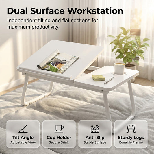 🛋️☕ Összecsukható laptop- és térdasztal pohártartóval – kényelmes otthonra, az ágyra és a kanapéra