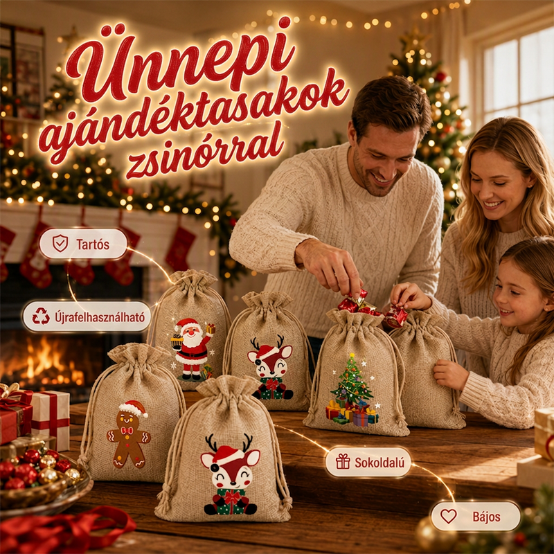 🎄🎁 Karácsonyi ajándékzsákok zsinórral – gyors és elegáns ajándékcsomagolás ✨