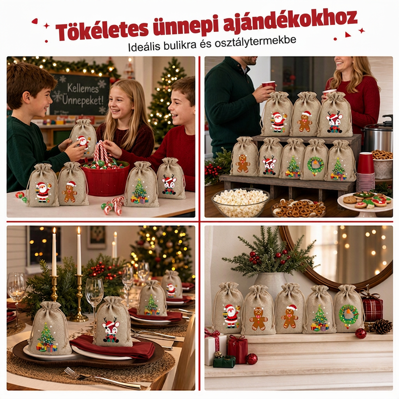 🎄🎁 Karácsonyi ajándékzsákok zsinórral – gyors és elegáns ajándékcsomagolás ✨