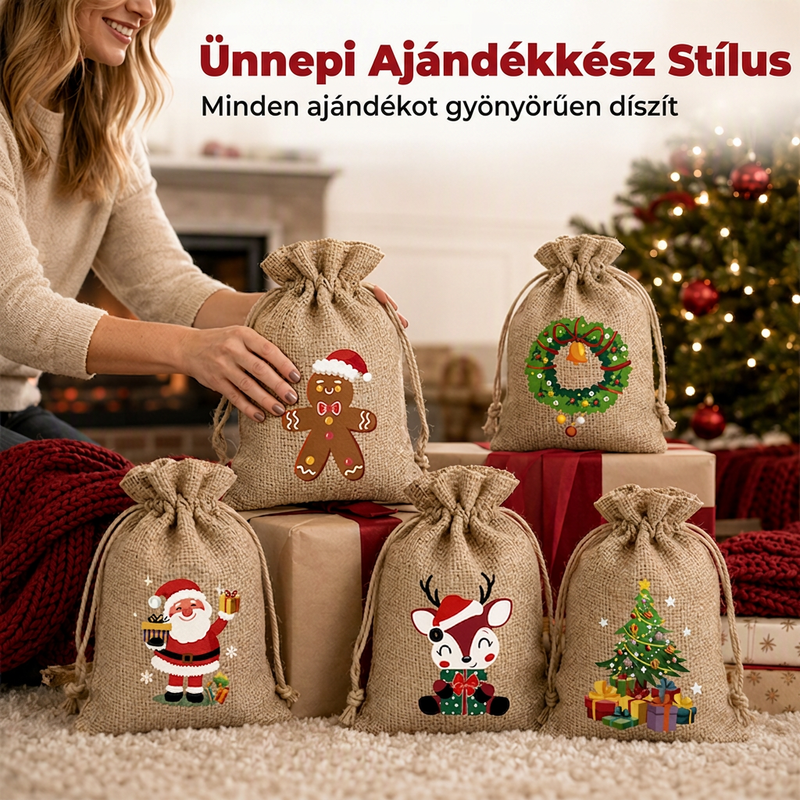 🎄🎁 Karácsonyi ajándékzsákok zsinórral – gyors és elegáns ajándékcsomagolás ✨