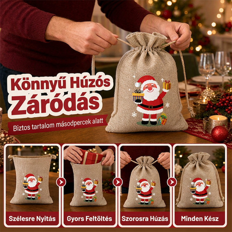 🎄🎁 Karácsonyi ajándékzsákok zsinórral – gyors és elegáns ajándékcsomagolás ✨