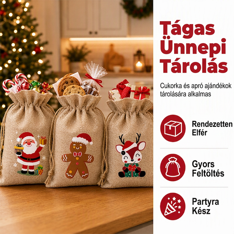 🎄🎁 Karácsonyi ajándékzsákok zsinórral – gyors és elegáns ajándékcsomagolás ✨