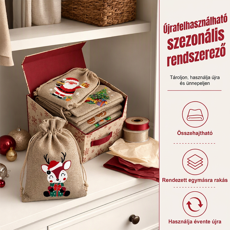 🎄🎁 Karácsonyi ajándékzsákok zsinórral – gyors és elegáns ajándékcsomagolás ✨