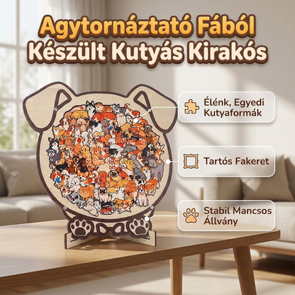 🧩  Morandi-színű, macska alakú fa kirakós játék
