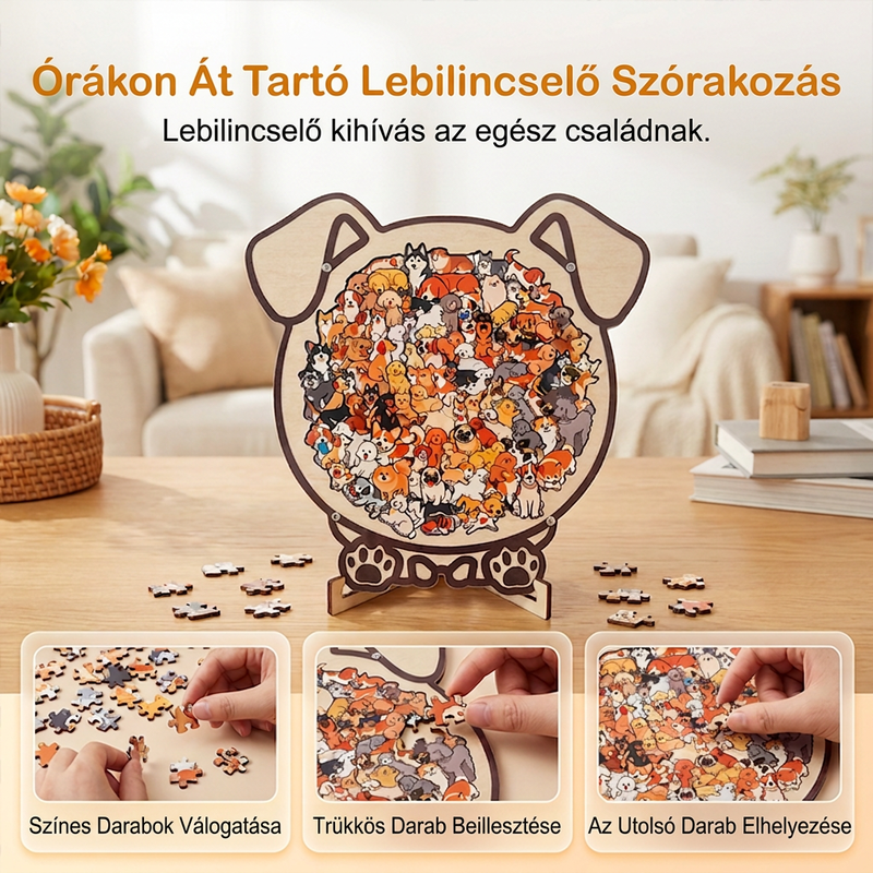 🧩  Morandi-színű, macska alakú fa kirakós játék
