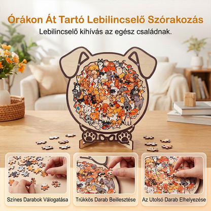 🧩  Morandi-színű, macska alakú fa kirakós játék