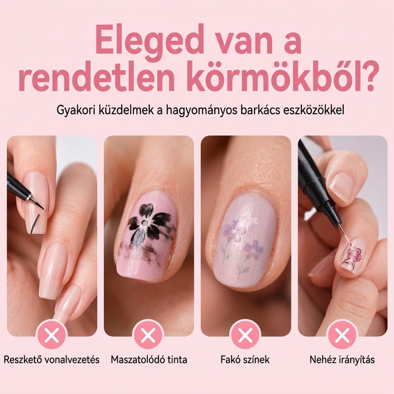 🎨💅24 színű, kétvégű körömdíszítő tollkészlet