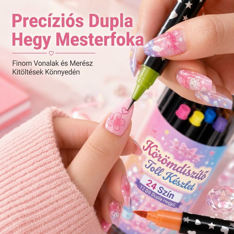 🎨💅24 színű, kétvégű körömdíszítő tollkészlet