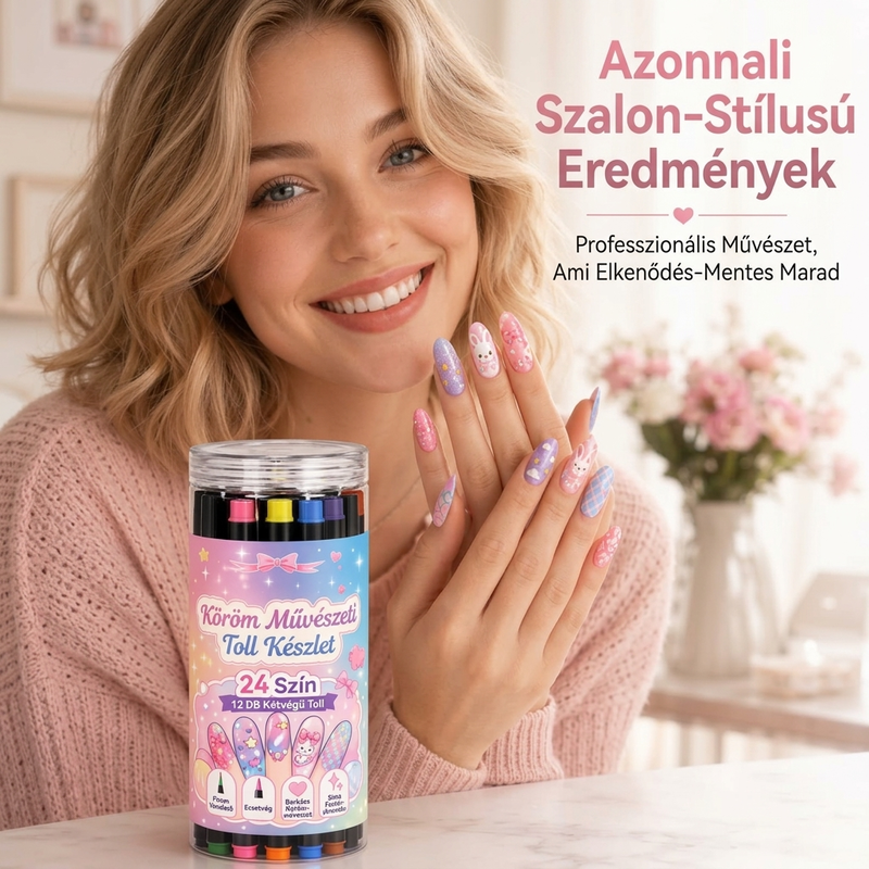 🎨💅24 színű, kétvégű körömdíszítő tollkészlet