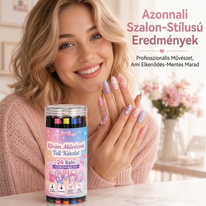 🎨💅24 színű, kétvégű körömdíszítő tollkészlet
