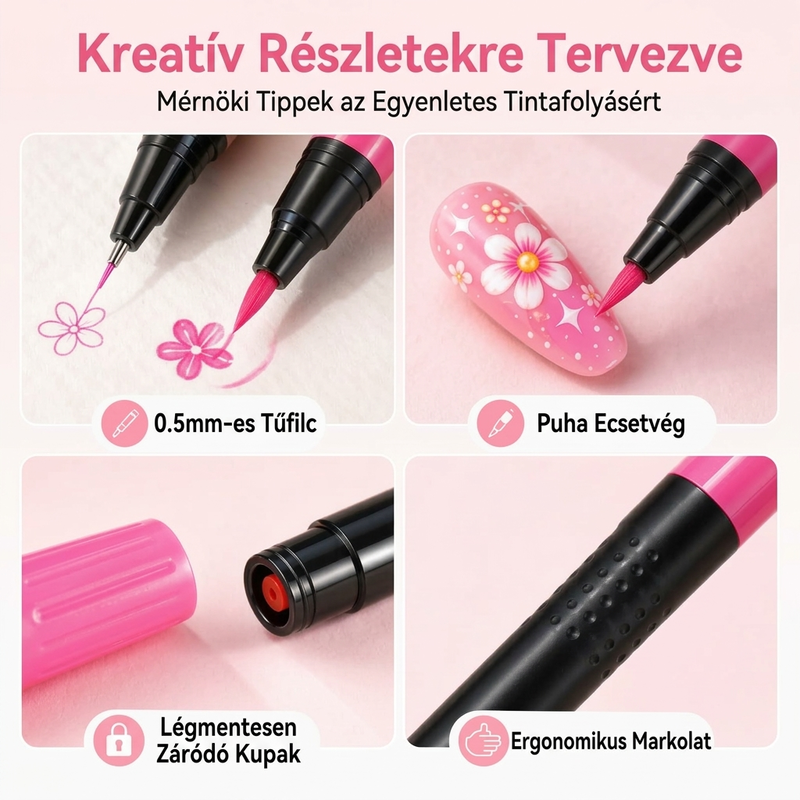 🎨💅24 színű, kétvégű körömdíszítő tollkészlet