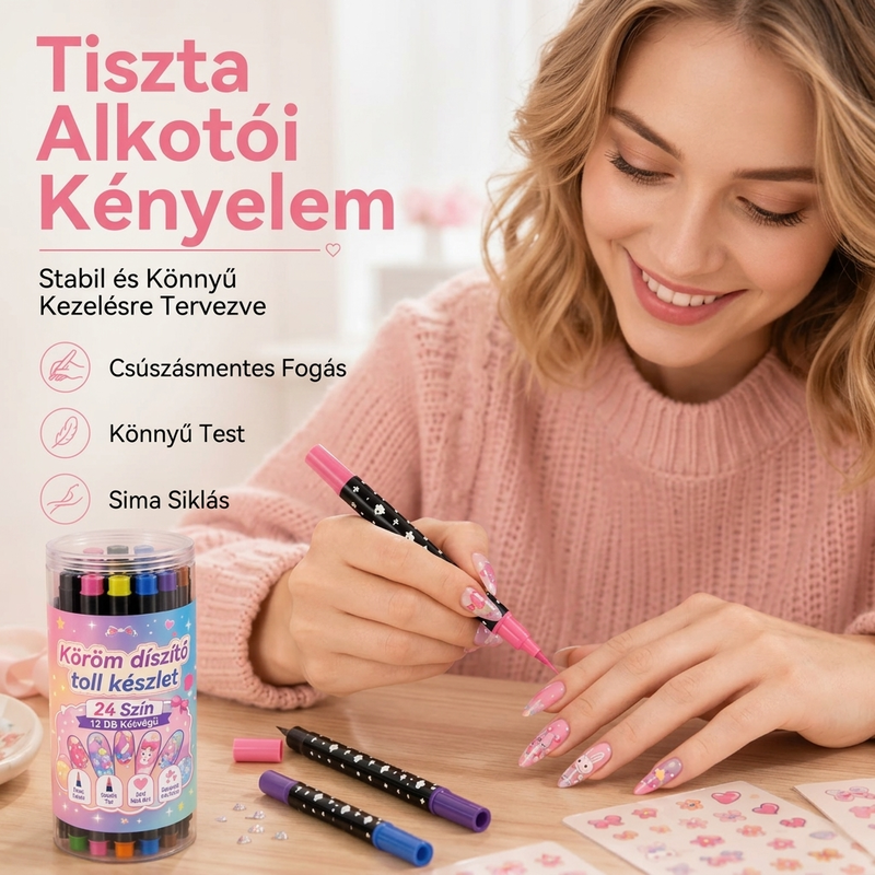 🎨💅24 színű, kétvégű körömdíszítő tollkészlet