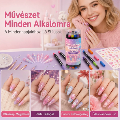 🎨💅24 színű, kétvégű körömdíszítő tollkészlet