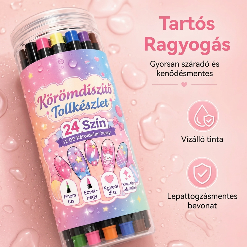 🎨💅24 színű, kétvégű körömdíszítő tollkészlet