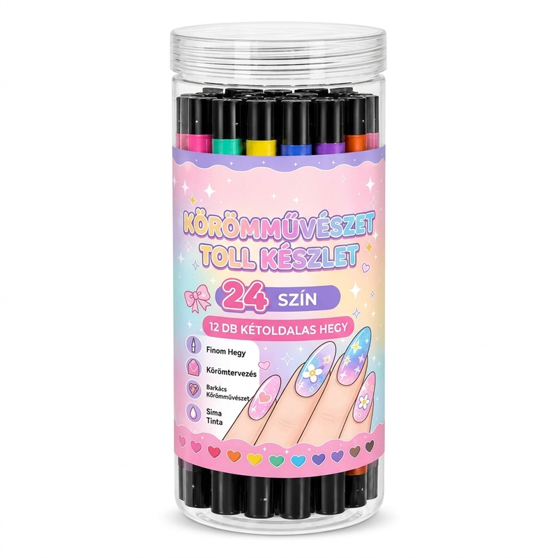 🎨💅24 színű, kétvégű körömdíszítő tollkészlet