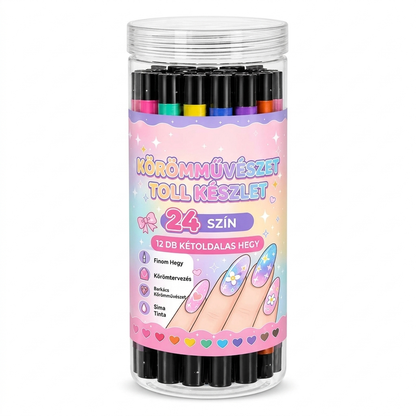 🎨💅24 színű, kétvégű körömdíszítő tollkészlet