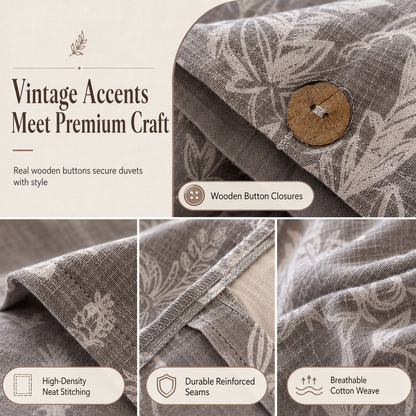 🛏️🌿 Vintage stílusú pamut ágyneműkészlet – lenvászon textúrájú, vastag anyag és retro gombok ✨