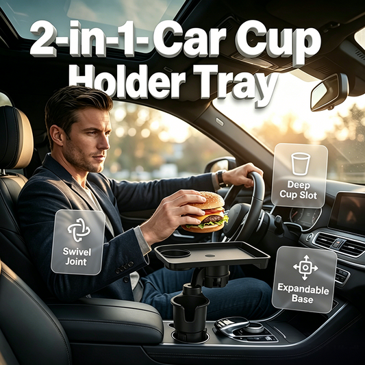 🚗☕ Kiterjeszthető pohártartó tálcával az autóba – több hely és kényelem útközben ✨